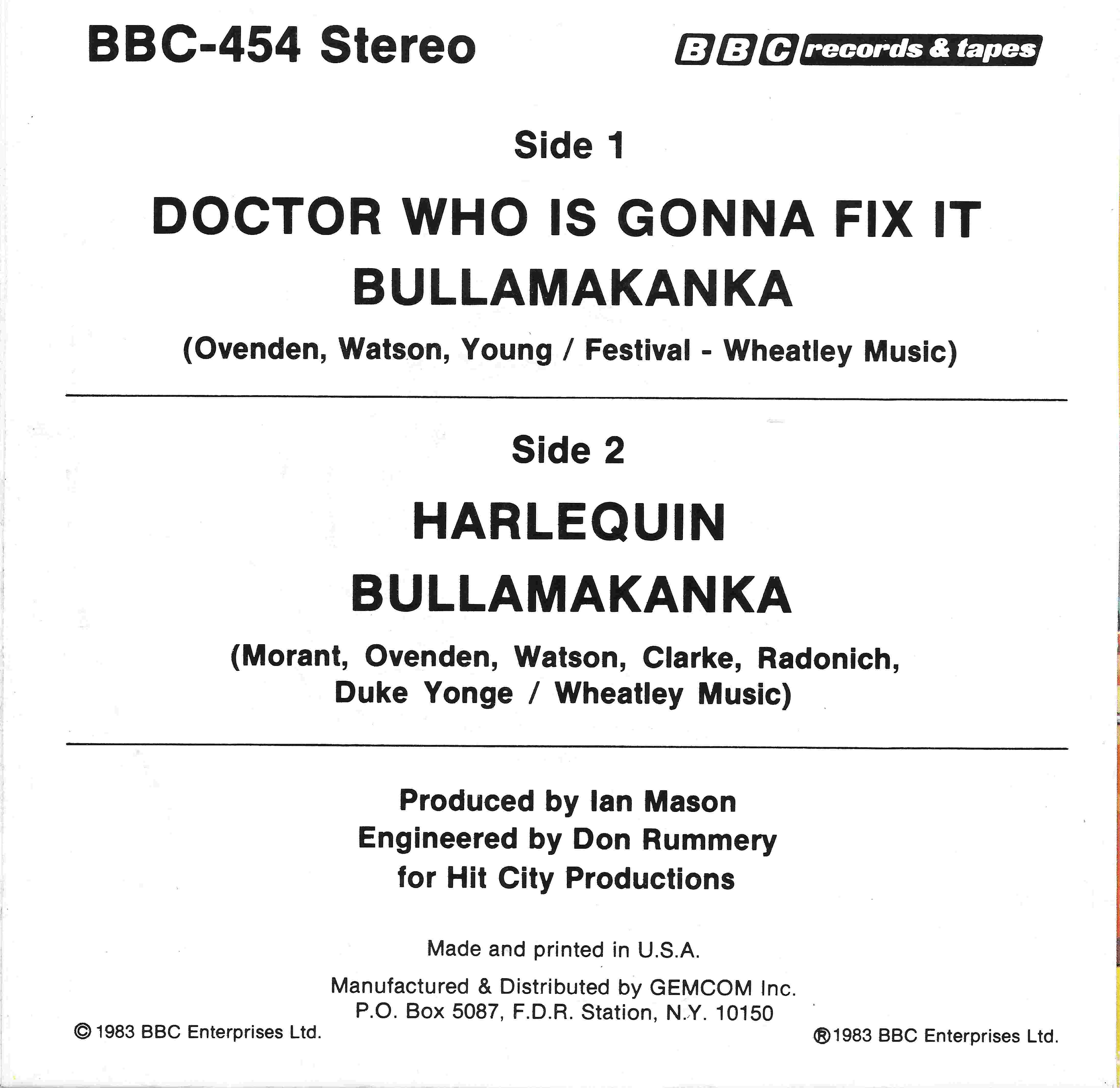 Back cover of BBC - 454
